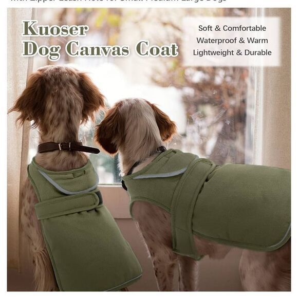 Kuoser Canvas Dog Winter Coat Reflective Fleece size XL army green - Picture 5 of 9